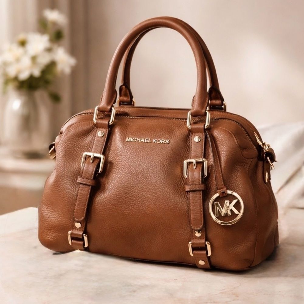 Michael Kors Bedford Purse Brown Pebbled Genuine Leather Bag